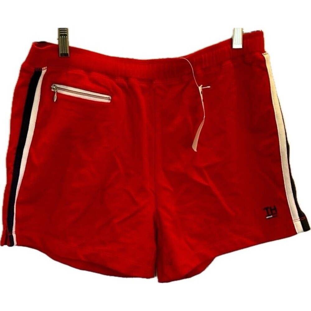 Tommy Hilfiger Sport Logo Terry Red Shorts Med Women’s NWT Zip Pocket Drawstring